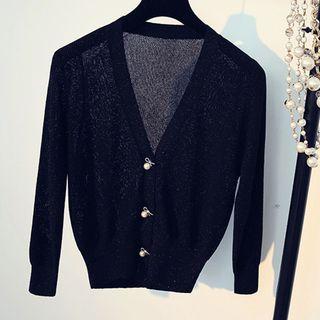 Long-sleeve Faux Pearl Knit Cardigan
