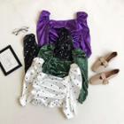 Dotted Square-neck Elbow-sleeve Blouse