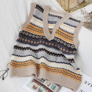 V-neck Knit Horse Top Almond - One Size