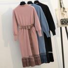 Mock-neck Mesh Panel Midi Sweater Dress