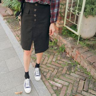 Asymmetry-hem Buttoned H-line Skirt