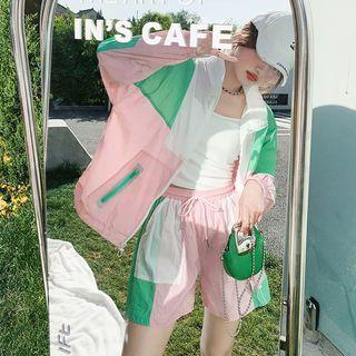 Set: Color Block Zip Jacket + Sweatshorts