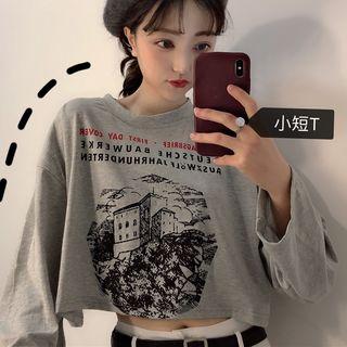 Printed Long-sleeve T-shirt Gray - One Size