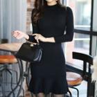 Long-sleeve Mock-neck Sheath Knit Dress
