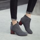 Plain Faux-suede Block-heel Ankle Boots