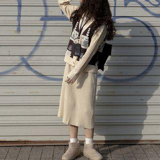 Set: Jacquard Vest + Long-sleeve Knit Dress