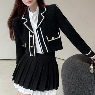 Contrast Trim Blazer / Shirt / Pleated A-line Skirt