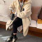 Pocket-detail Faux-fur Long Hoodie