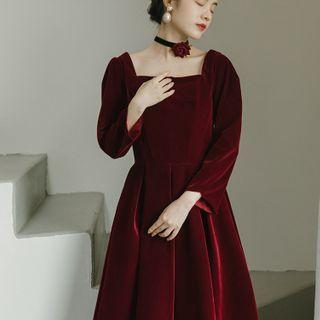 Square-neck Bow-back Midi A-line Dress