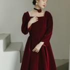 Square-neck Bow-back Midi A-line Dress