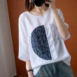 3/4-sleeve Patch Chiffon Top