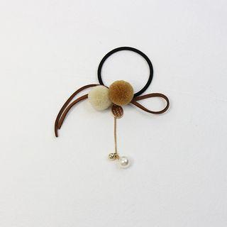 Pompom Faux-pearl Hair-tie As Shown In Figure - One Size