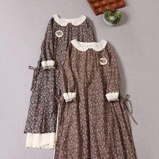 Peter Pan Collar Lace-trim Floral Print Dress