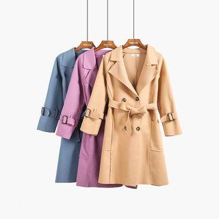 Lightweight Double-breasted Wool Coat With Sash