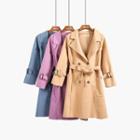 Lightweight Double-breasted Wool Coat With Sash