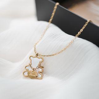 Shell Bear Pendant Necklace 1 Pc - White Shell & Bear - Gold - One Size