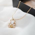 Shell Bear Pendant Necklace 1 Pc - White Shell & Bear - Gold - One Size