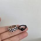 Set Of 2: Bead Alloy Ring + Checker Alloy Ring 2 Pcs - Black & White - One Size