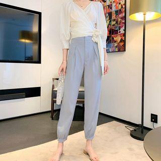 V-neck Wrapped Blouse / Cropped Harem Pants