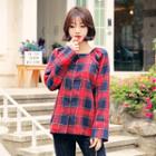Square-neck Checked Blouse