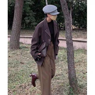 One-button Contrast-stitch Blazer Brown - One Size
