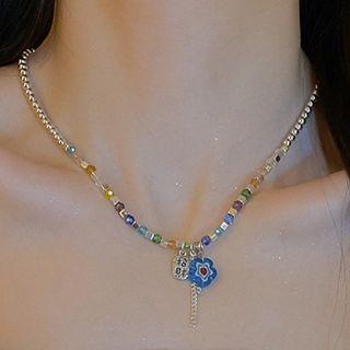 Flower Faux Crystal Acrylic Alloy Choker Necklace - Silver - One Size