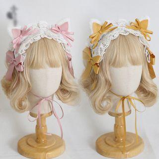 Set: Cat Ear Decoration + Ribbon Lace Headpiece