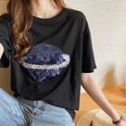 Short Sleeve Sequined Planet T-shirt