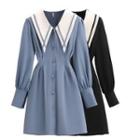 Long-sleeve Wide-collar Button-up A-line Dress