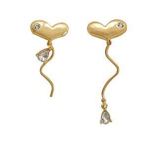 Heart Asymmetrical Alloy Dangle Earring 1 Pair - Asymmetric - Gold - One Size