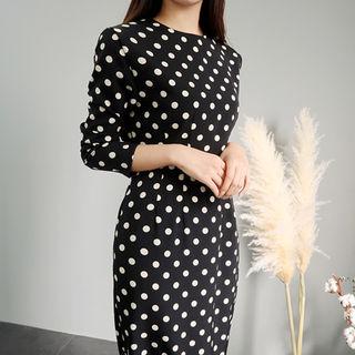 Long-sleeve Polka-dot Pencil Dress