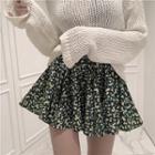 Long-sleeve Open-knit Top/ Floral Print Mini A-line Skort