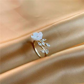 Flower Rhinestone Alloy Open Ring Ring - Gold - One Size