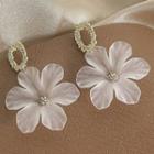Resin Flower Dangle Earring 1 Pair - Silver Steel Earring - Gold & White - One Size
