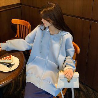 Spaghetti Strap Plain Midi A-line Dress / Zip-up Hoodie