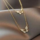 Rhinestone Butterfly Layered Necklace Gold Plating - As Shown In Figure - One Size