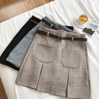 Double-pocket High-waist A-line Skirt With Belt