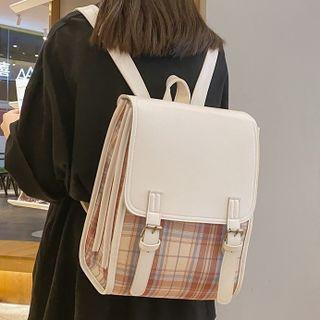 Plaid Panel Flap Backpack