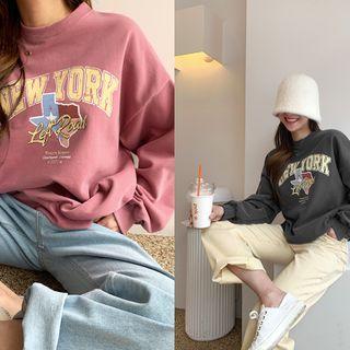 Drop-shoulder Napped Letter Sweatshirt