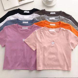 Short-sleeve Round-neck Embroidered T-shirt