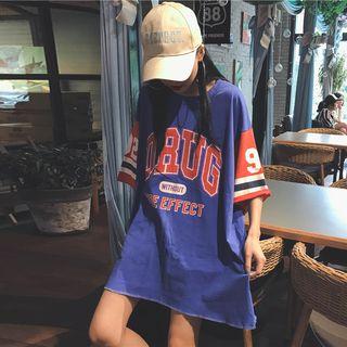 Printed Elbow-sleeve Oversized T-shirt