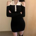 Halter-neck Cold-shoulder Knit Mini Bodycon Dress