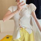 Short-sleeve Knitted Button-up Cardigan Collar T-shirt