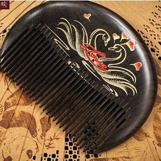 Swan Print Wooden Hair Comb Black - One Size