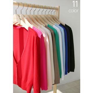V-neck 3/4-sleeve Colored Cardigan