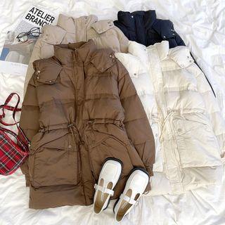 Long-sleeve Plain High-neck Drawstring Padded Jacket