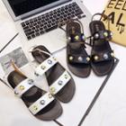 Faux-leather Studded Flat Sandals