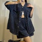 Set: Elbow-sleeve Single-breasted Denim Jacket + Shorts