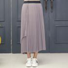 Banded-waist Asymmetric-hem Pleated Maxi Skirt