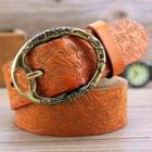 Floral Embossed Genuine Leather Belt